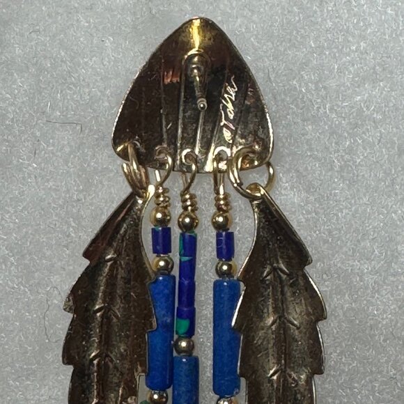 Tabra Tunoa Vintage Earrings - Malachite, Lapis Lazuli, and Gold-filled Leafs - Picture 6 of 6